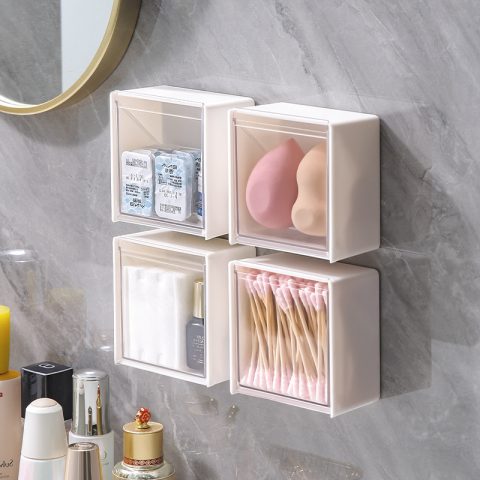 Plastic Wall Mounted Storage Boxes Dustproof Bathroom Organizer for Cotton Swabs Makeup Adhesive Small Jewelry Holder Box