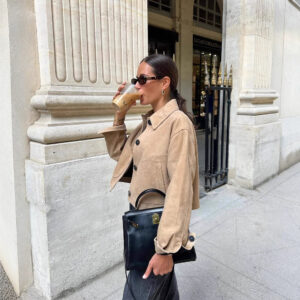 Lapel Leather Velvet Short Jacket