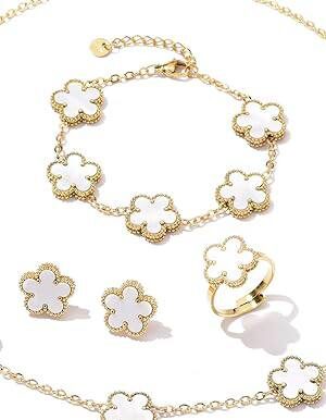 Elegant Clover Jewelry Set – Necklace, Bracelet, Earrings & Ring