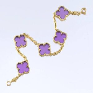 Purple Clover Charm Bracelet – Gold Plated Elegance