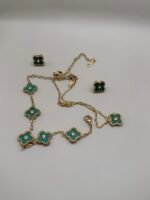 Green Clover Alhambra-Inspired Jewelry Set (Necklace, Bracelet & Earrings