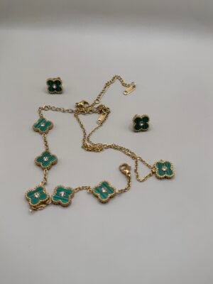 Green Clover Alhambra-Inspired Jewelry Set (Necklace, Bracelet & Earrings